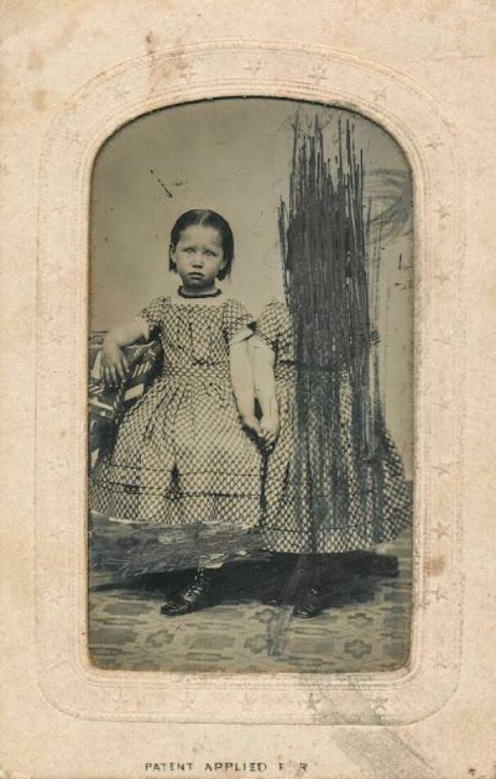 Old Photo Of (Twins? Sisters?) With One Scratched Out. Cant Help But Wonder At The Context - Likely Late 1800's Early 1900's