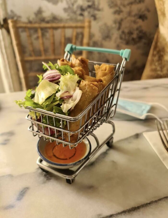How About Some Spring Rolls In A Miniature Shopping Cart?