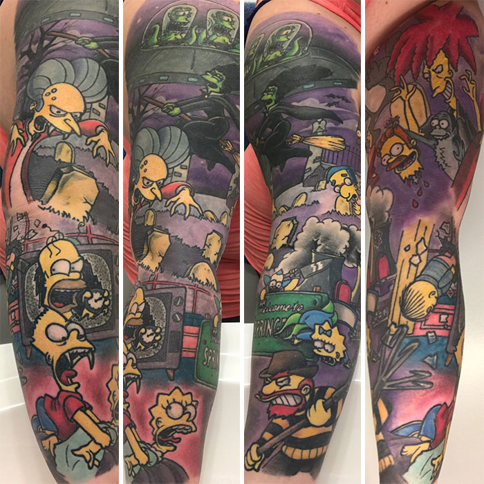 My Simpsons Treehouse Of Horror Sleeve By Ricky At Painted Soul Tattoos Wallingford, CT