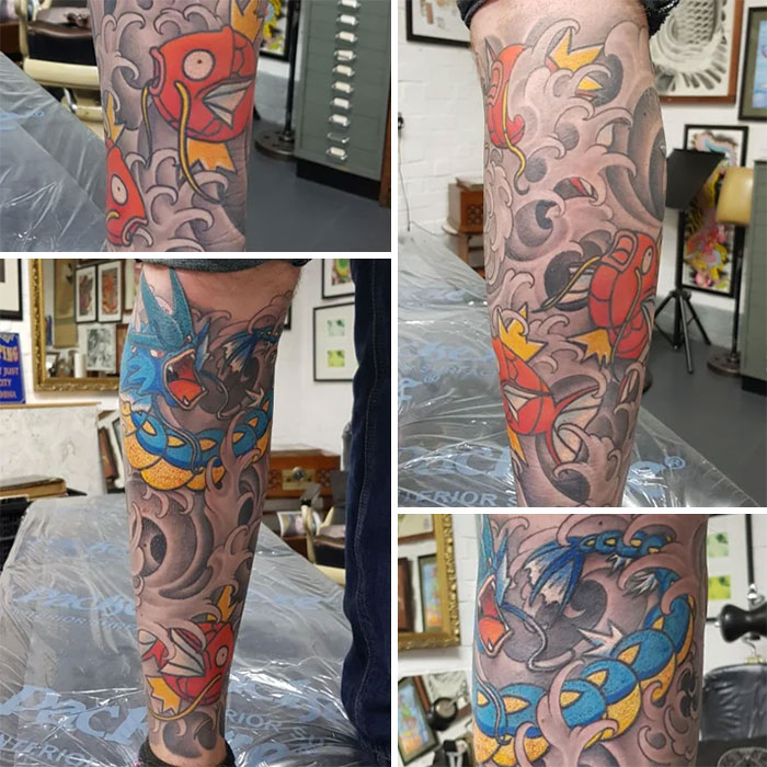 My Japanese Inspired Pokemon Leg Sleeve By Matt Butler, Civilized Tattoo (Exeter UK) He Took My Weird Idea And Made It Cool. Worth The Risk!