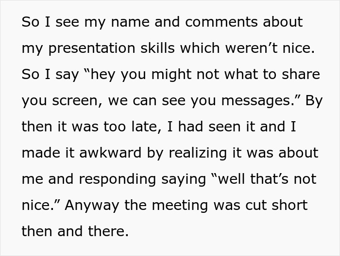 Woman Sees Supervisor Write Mean Things About Her Presentation On A Call, Calls Them Out