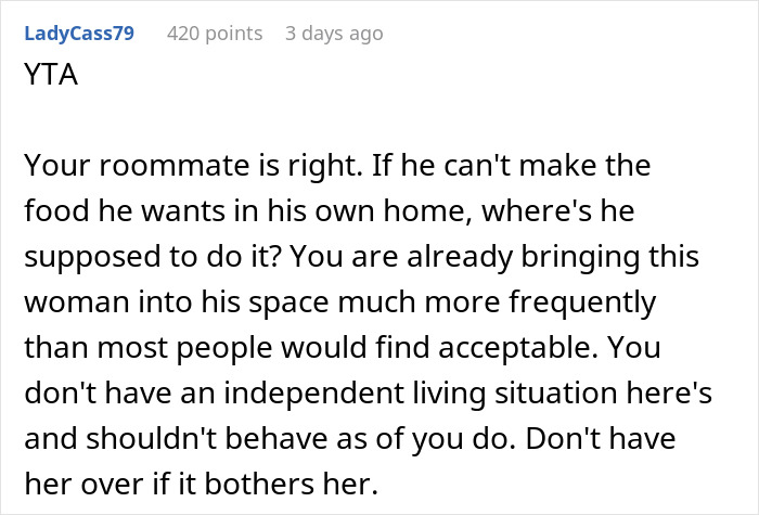 Roommate Upset After This Guy Told Him To Not Cook Certain Meals When His Pregnant Girlfriend Comes Over