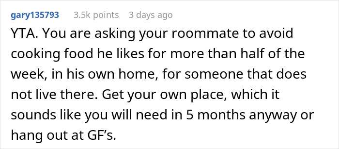 Roommate Upset After This Guy Told Him To Not Cook Certain Meals When ...