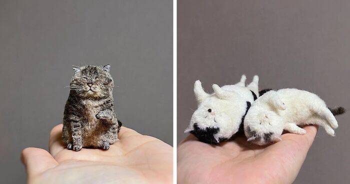 This Artist Makes Realistic-Looking Felted Little Cats In Various Signature Cat Poses (45 Pics)