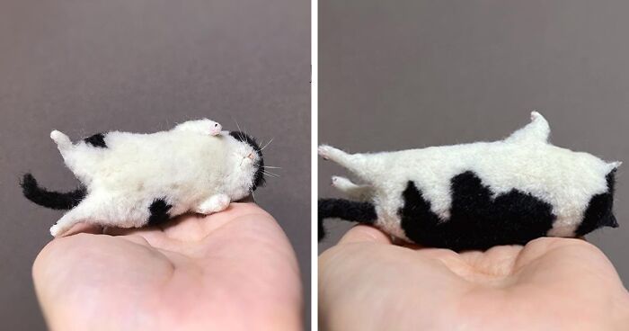 This Artist Makes Realistic-Looking Felted Little Cats In Various Signature Cat Poses (45 Pics)