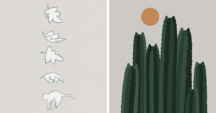 I Created A Series Of Minimal Illustrations With Cats And Plants (26 Pics)