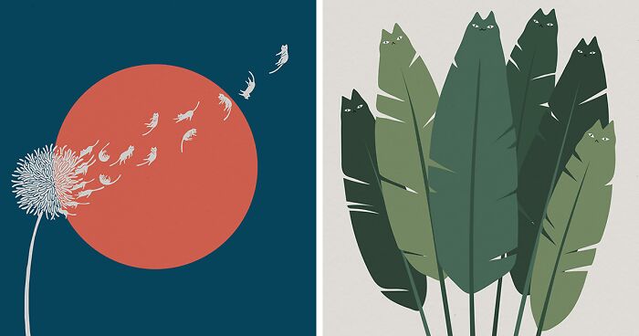 My 26 Minimal Illustrations With Cats And Plants