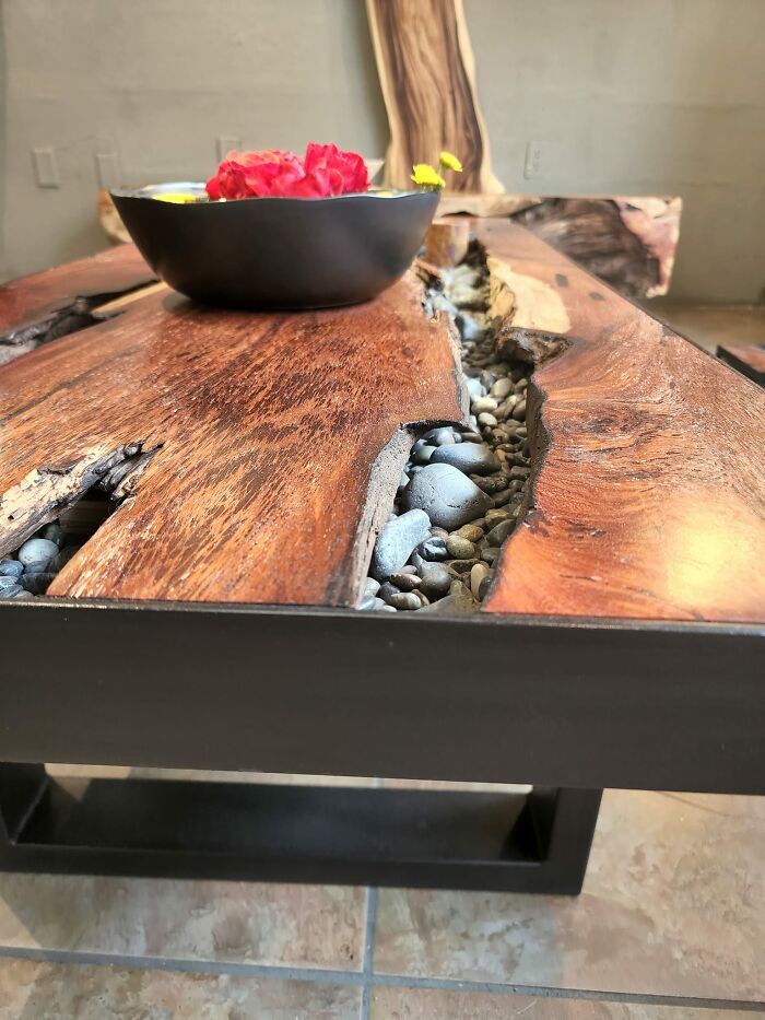 Althought It Looks Very Cool And Is A Nice Art Piece, To Be Used As An Actual Coffee Table Is One Spill Away From A Nightmare (Those Channels Filled With Rock Are Actual Channels, Not Filled In With Anything)