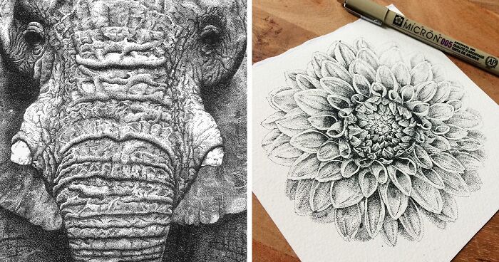 My 32 Stippling Drawings That Are Composed Of Millions Of Dots