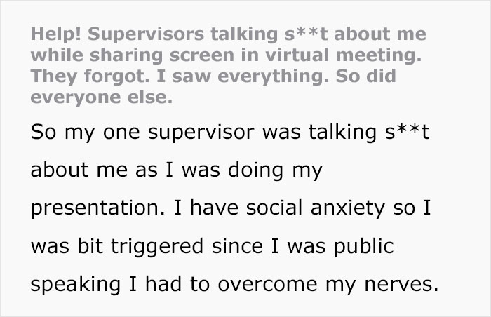 Woman Sees Supervisor Write Mean Things About Her Presentation On A Call, Calls Them Out