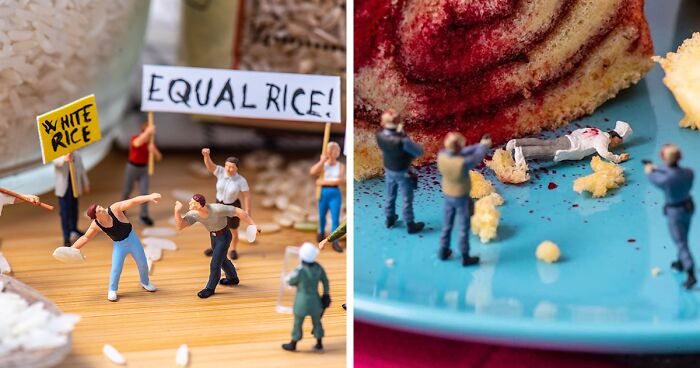 I Create Miniature Worlds Where Tiny Figurines Interact With Everyday Household Objects (34 New Pics)