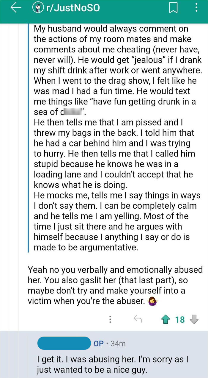 "I'm Sorry" Says The Nice Guy Who Verbally Abused His Wife So Badly She Left Him In The Middle Of The Night