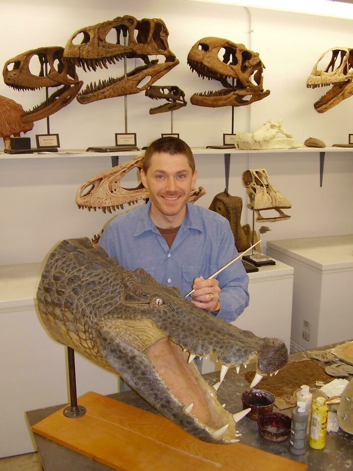 Artist Working On A Life-Sized Bust Of Kaprosuchus, Sometimes Nicknamed The “Boar-Croc”