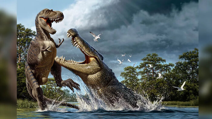 Deinosuchus, Arguably The Fiercest Predator North America Has Ever Known, Is Seen Here Lunging At An Albertosaurus In This Depiction. Deinosuchus Lived Between 75 Million And 82 Million Years Ago And Had Bodies At Least 33 Feet (10 Meters) Long, Easily Taking Down Any Animal Within Reach