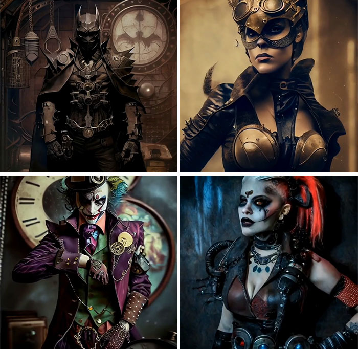 Asking AI To Show "Batman" Characters In Steampunk World