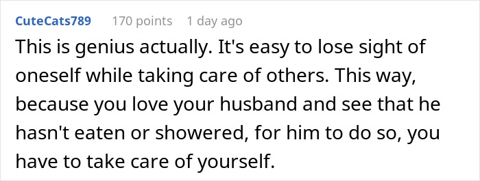 Husband “Forces” His Wife To Take Care Of Herself By Making Her Do The Same Things For Herself That She Does For Him