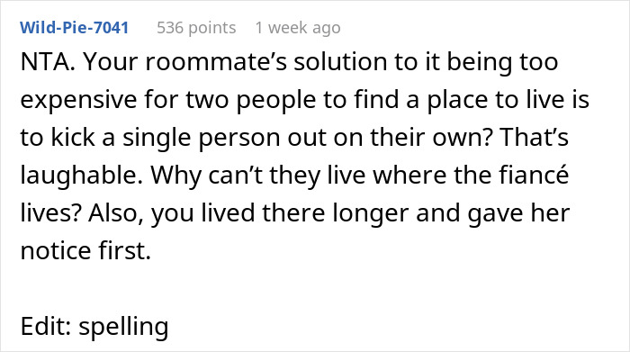 24 Y.O. Woman Refuses To Move Out Of Her Shared Apartment After Her Roommate Gets Engaged, Roommate Gets Livid