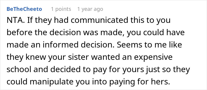 “They Then Called Me A Jerk”: Person Refuses Parents’ Request To Pay For Their Sister’s College Tuition And Fees