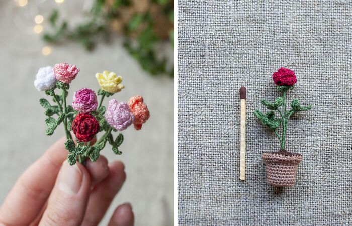 I Am A Miniaturist And I Crochet These Tiny Flowers (8 Pics)