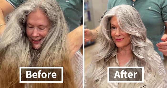 57 People Before And After Embracing Their Natural Grey Hair With The Help Of This Hairstylist (New Pics)