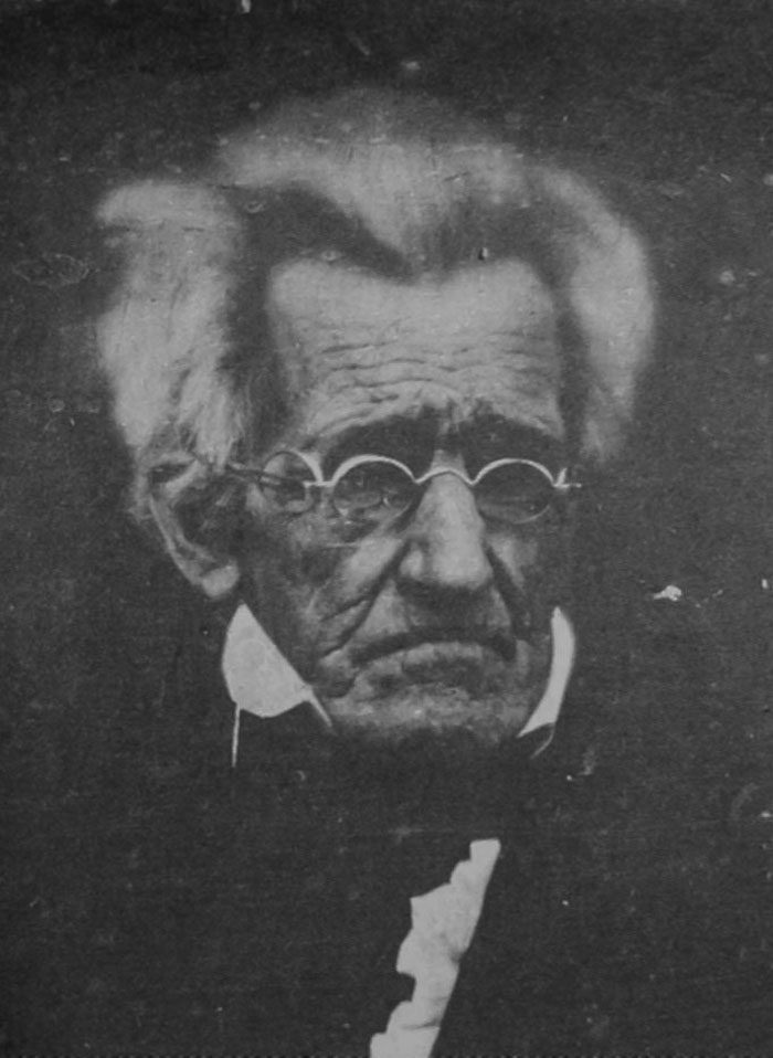 Black and white picture of Andrew Jackson with glasses