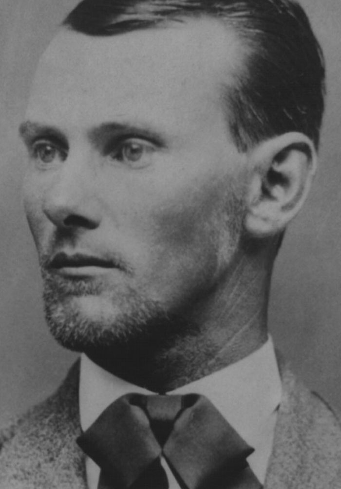 Black and white picture of Jesse James looking
