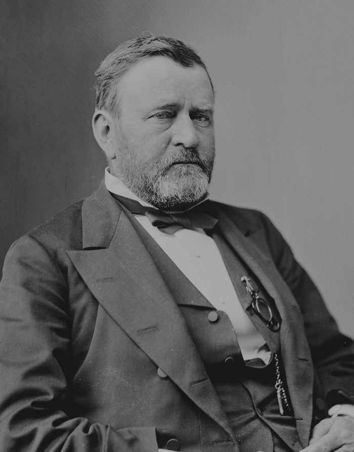 Black and white picture of Ulysses S. Grant sitting and posing