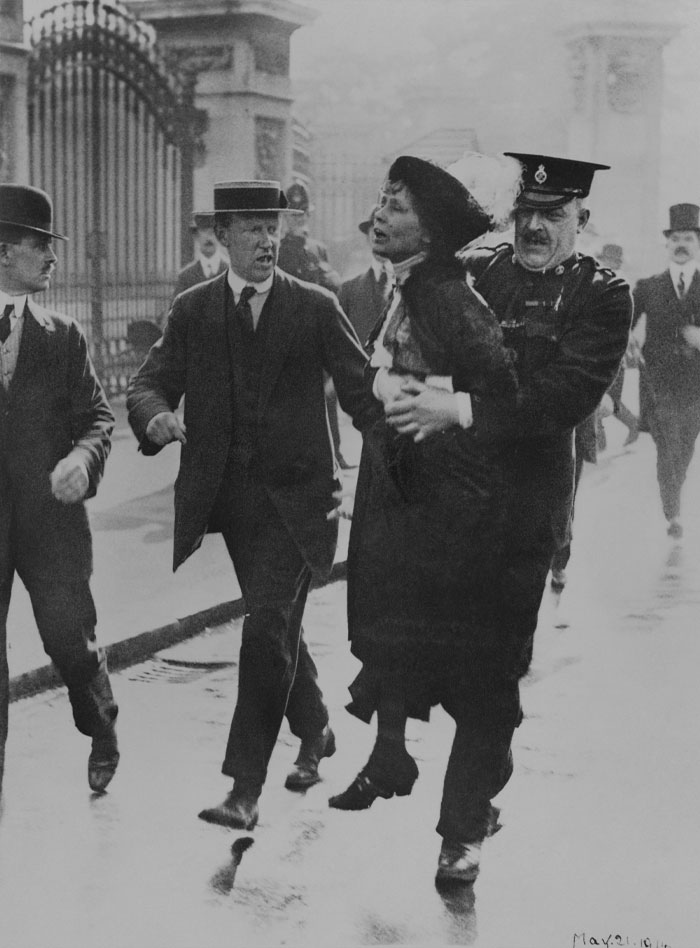 Black and white picture of Emmeline Pankhurst arrested