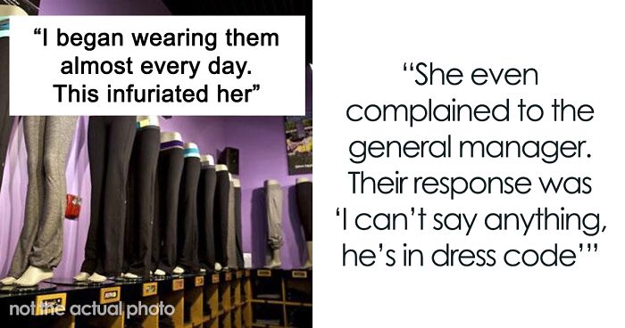 New Manager Has An Issue With The Dress Code, Guy Trolls Her By Wearing Yoga Pants To Work As That Same Dress Code Allows It