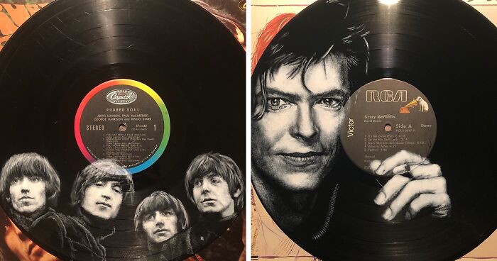 I Paint Portraits Of Popular Figures On Damaged Or Used Vinyl Records (29 New Pics)