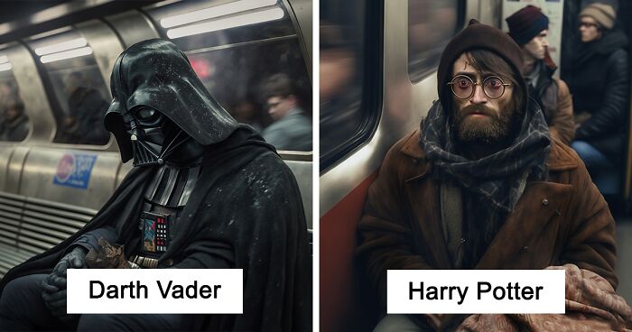 Artistic Vision Of Fictional Characters On The Subway Commute Created Using AI (30 Pics