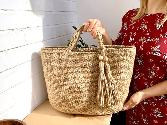 Crochet Pattern. Jute Bag With Lining And Tassel