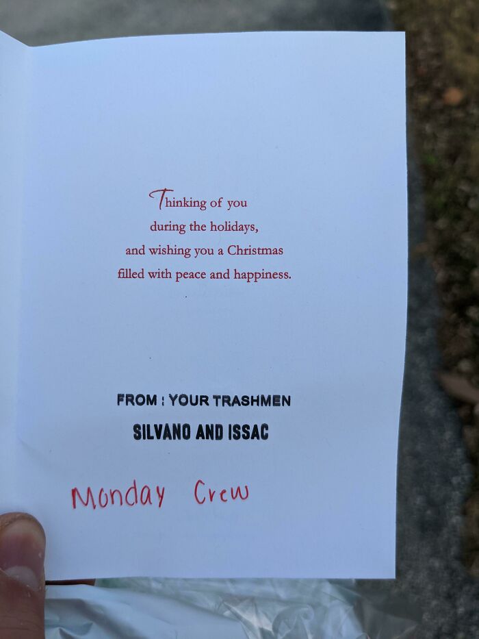 Our Garbagemen Left Us A Christmas Card In Our Mailbox