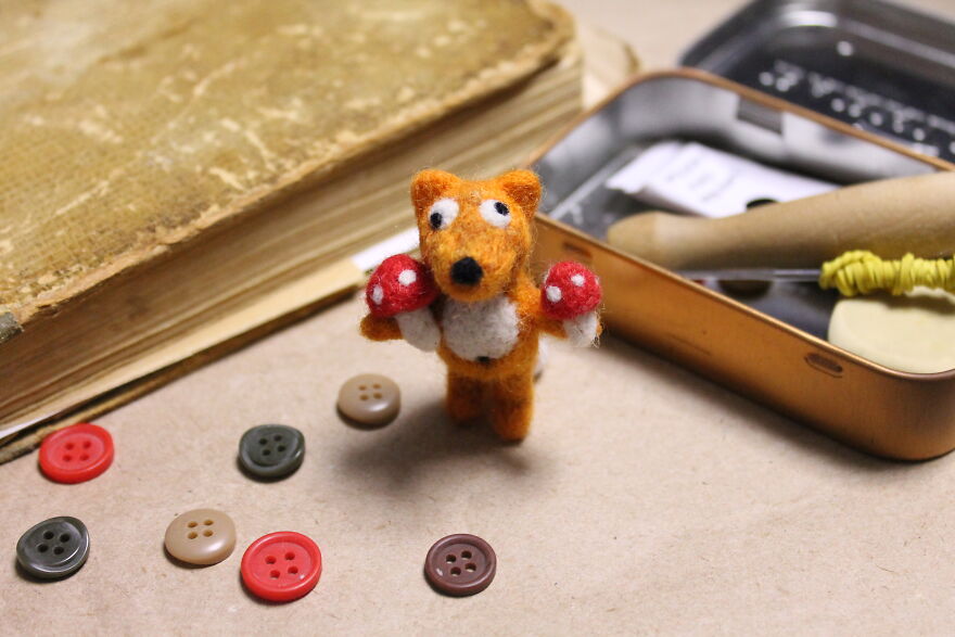 Funny Felted Fox With Fly Agarics