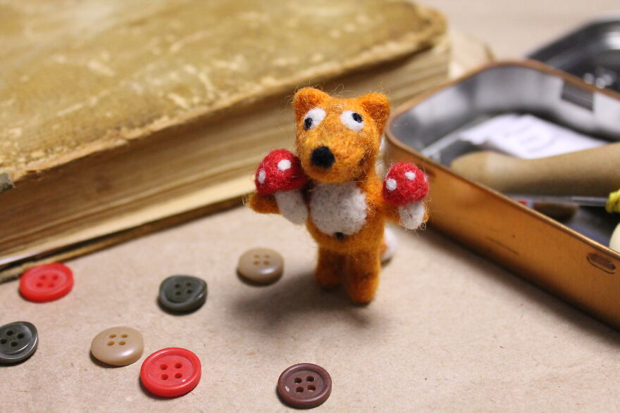 Funny Felted Fox With Fly Agarics