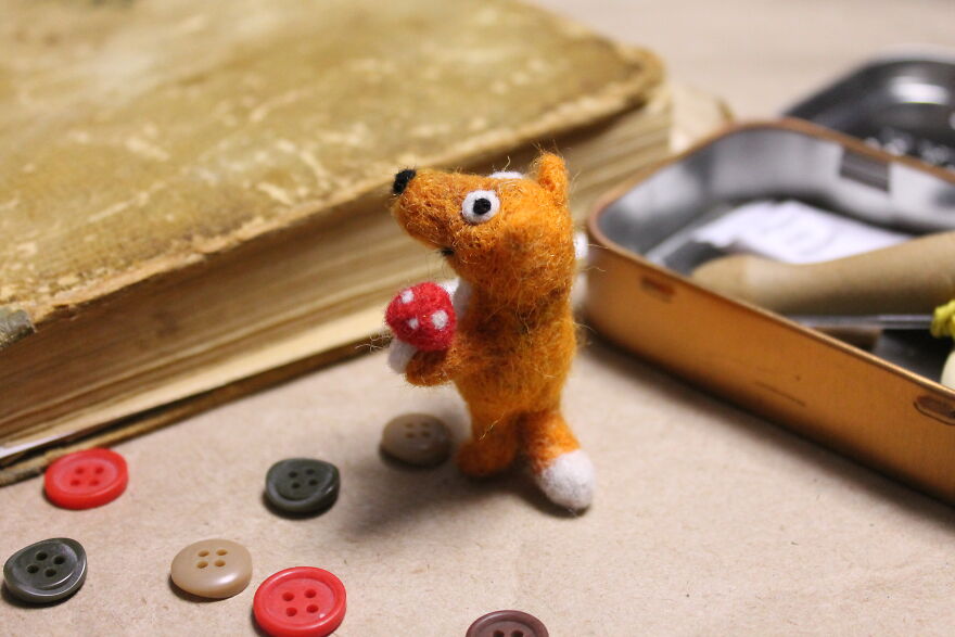 Funny Felted Fox With Fly Agarics