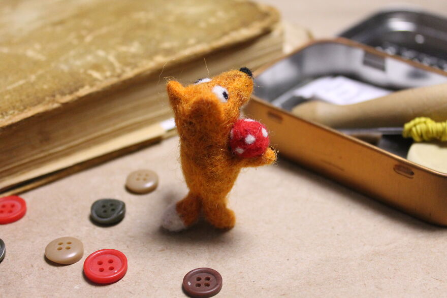 Funny Felted Fox With Fly Agarics