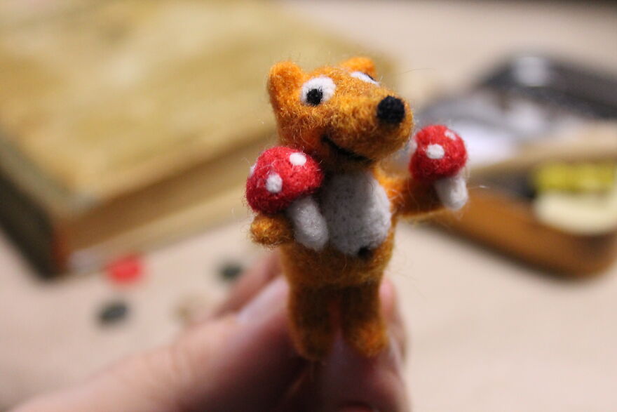 Funny Felted Fox With Fly Agarics