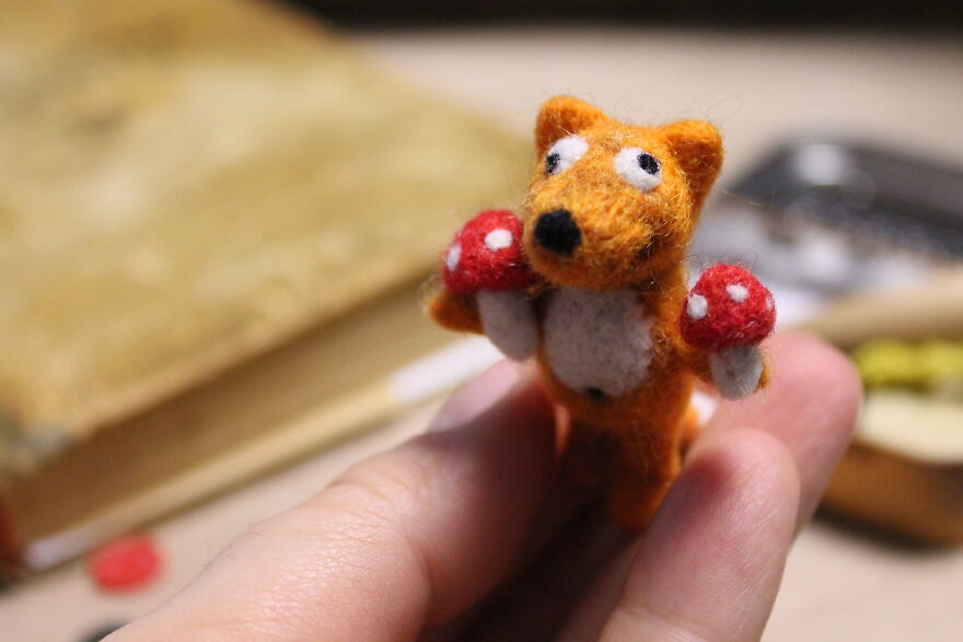 Funny Felted Fox With Fly Agarics