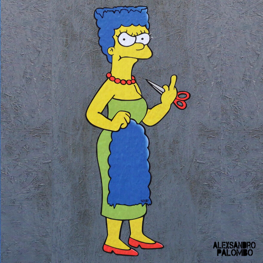 Behind "The Cut" Story Mural Featuring Marge Simpson Supporting The Iranian Protests Which Was Censored In Milan Italy