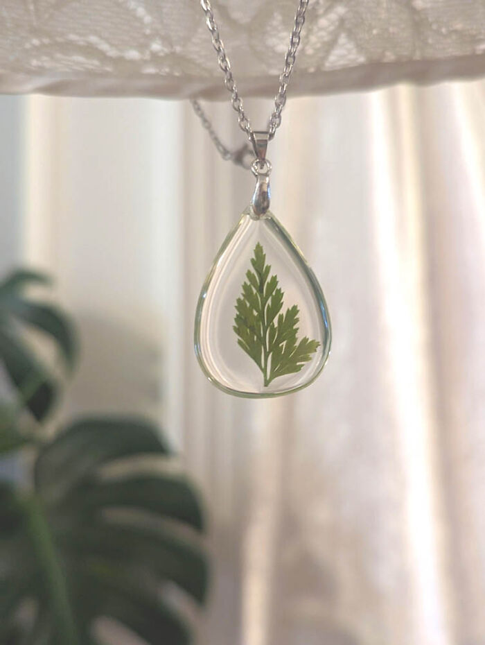 Real Bc West Coast Fern In A Stainless Silver Setting