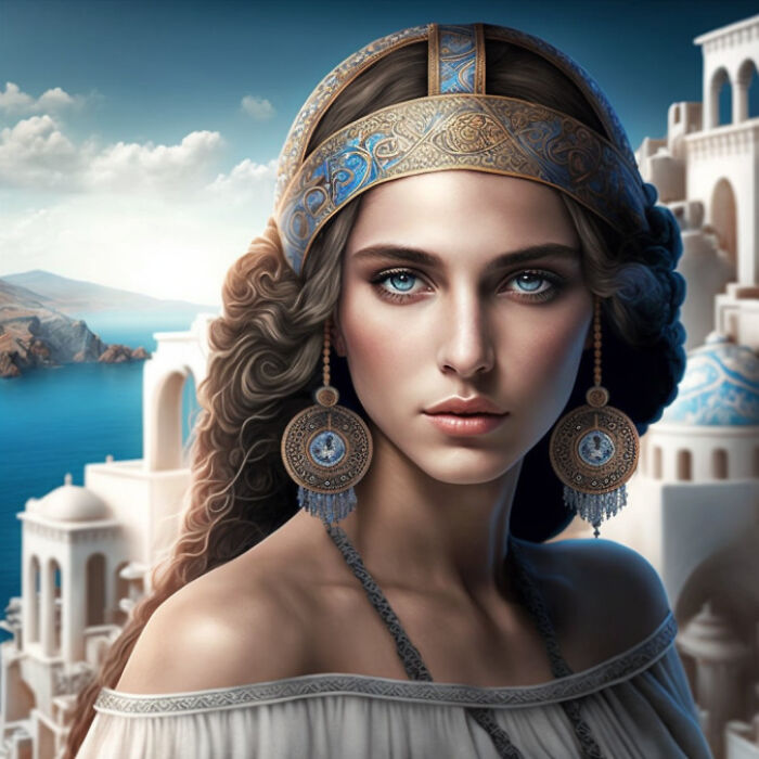 Greek woman with blue eyes 