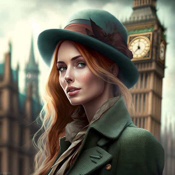 British woman wearing green hat 