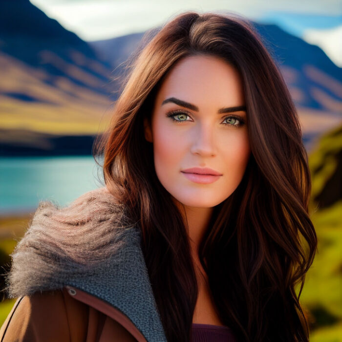 New Zealander woman with green eyes 