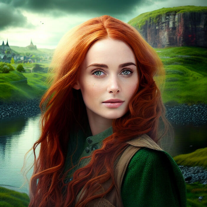 Irish woman with green eyes and red hair 