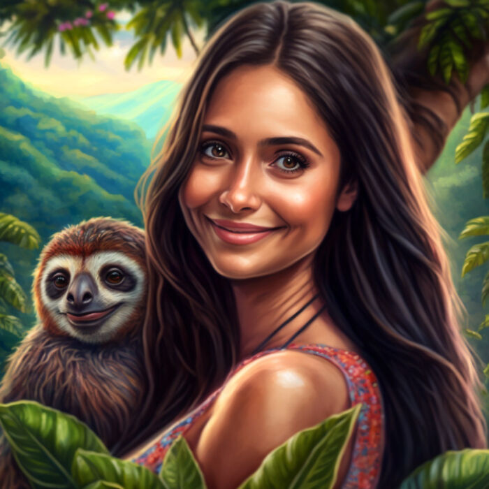 Costa Rican woman holding a sloth 