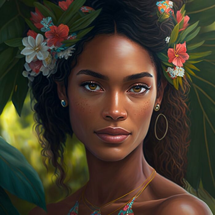 Seychelloi woman with flowers 