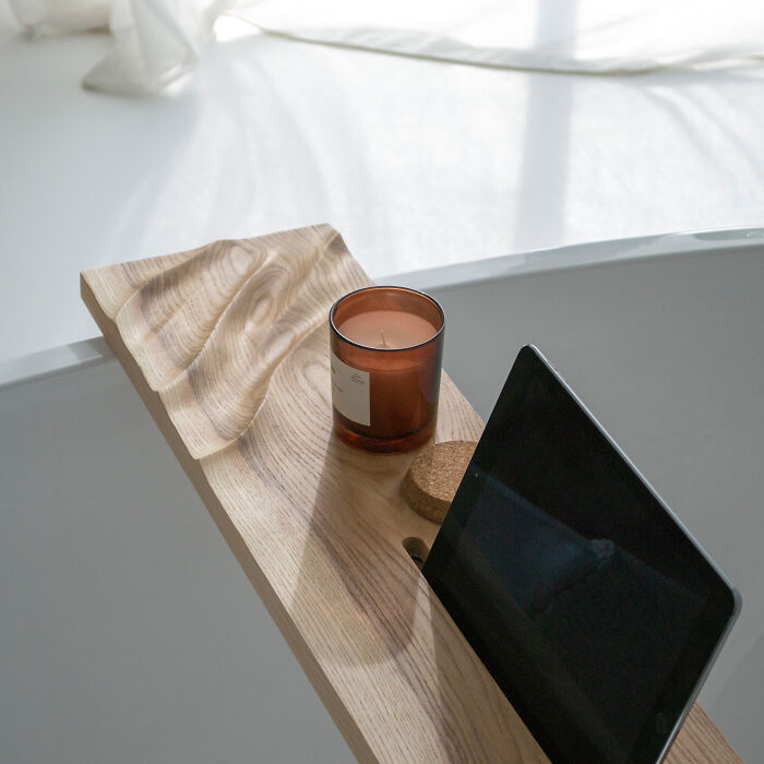 I Made A Bath Table From Natural Wood With An Imitation Of Waves