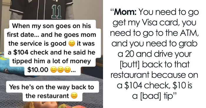 Mom Makes Her Son Go Back To Restaurant And Tip The Server More After Learning He Only Tipped $10 On A $104 Meal