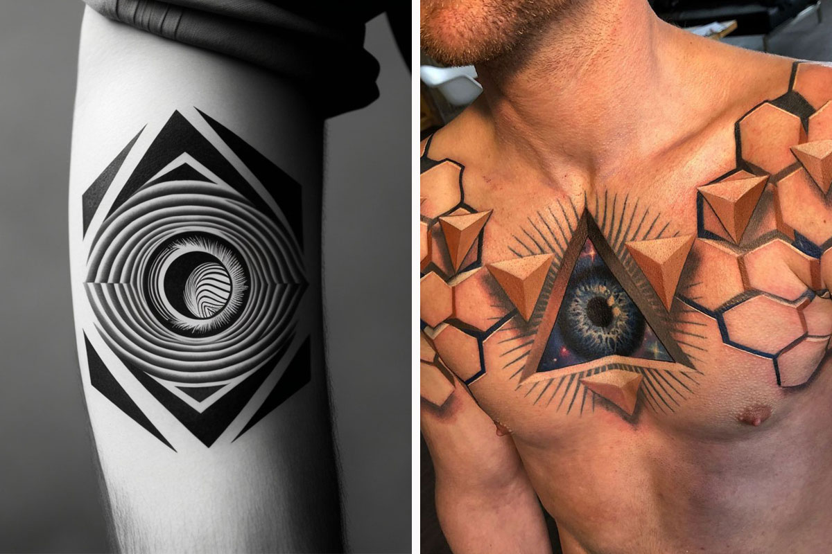 Optical Illusion 3D Temporary Tattoo Sticker Set of 2  Optical illusion  tattoo Perspective tattoos Geometric tattoo